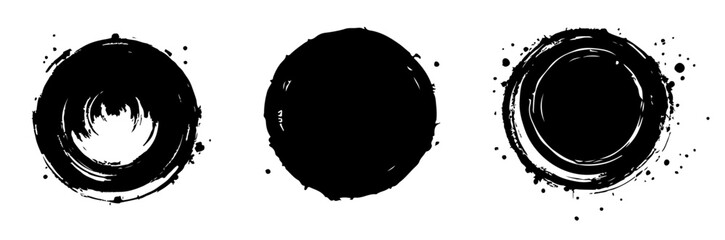 Grunge round shapes. Brush strokes frames elements, frames for design. Vector isolated on white background.
