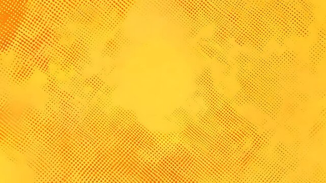 abstract background featuring orange halftone dots arranged in retro-inspired pattern on bright yellow backdrop. dynamic and eye-catching visual concept of pop art vintage design and advertising.