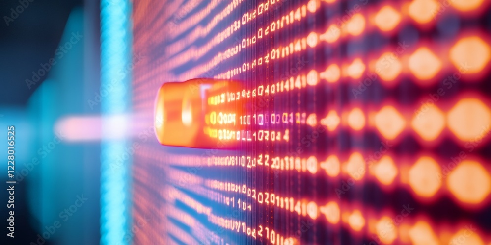 Poster Futuristic Data Visualization LED Light Array with Digital Market Analytics - Enhanced Financial Trading Floors and Global Investment Strategy Optimization