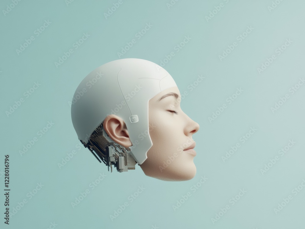 Poster futuristic ai aesthetic cybernetic circuitry in humanoid silhouette for tech-driven marketing and in