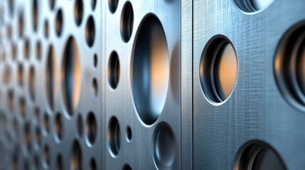 Close-up photography of metal textures with circular patterns in modern industrial design