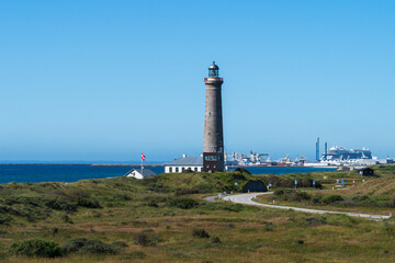 The Lighthouse Skagen Fyr at Grenen at the most northern tip of Denmark