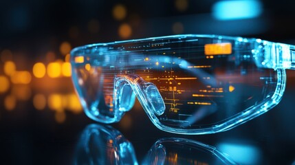 A pair of glasses with a blue frame and a blue lens