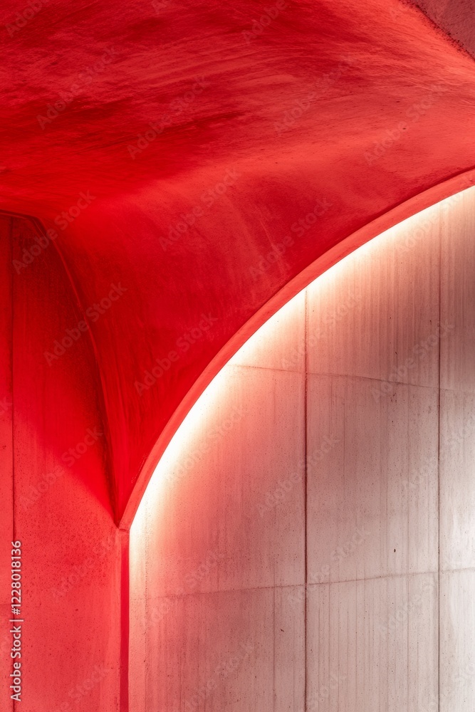 Poster modern architectural glow vibrant red concrete arches with soft illumination - innovative design con
