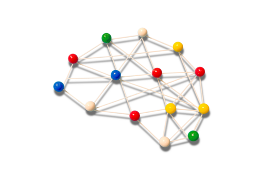 Brain outline made by strings and pins. Mental health and brainstorming concept.
