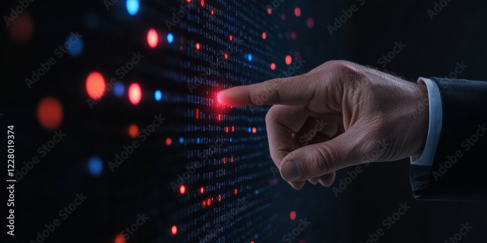 Aufkleber Futuristic Interface Design Male Hands Interacting with LED Touchscreen Graphs - Cutting-Edge IT Solutions in Business Innovation and Advanced Computing Applications