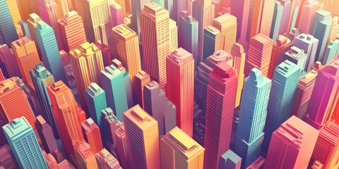 Obraz premium Colorful Abstract City Skyline with Geometric Buildings and Shapes