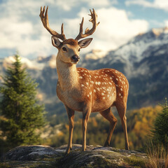 Fototapeta premium Realistic deer with nature background