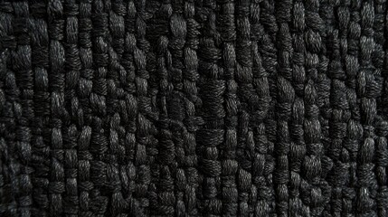 Abstract woven black fabric with intricate threadwork and light falling gently to reveal subtle textures.