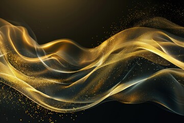 Elegant Black and Gold Abstract Fluid Waves with Shimmering Metallic Texture for Luxury, Modern Glamour, and High-End Design Backgrounds