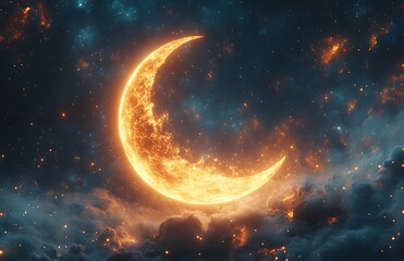 Luminous Crescent Moon Amid a Starry Sky with Ethereal Clouds

Luminous Crescent Moon Amid a Starry Sky with Ethereal Clouds

