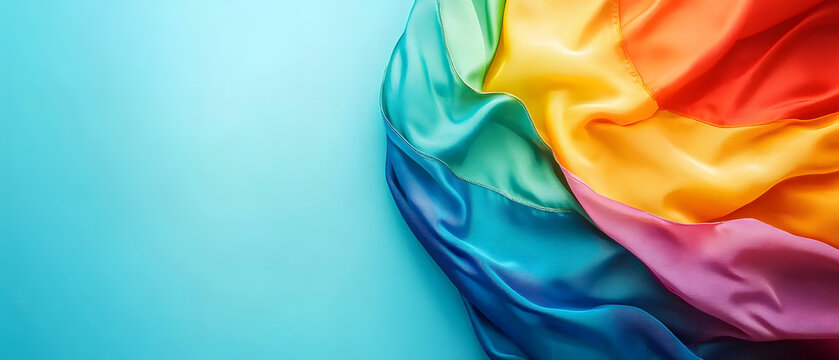 LGBT Pride rainbow flag over blue background with empty space for text. Diversity, love, freedom and LGBT concept.