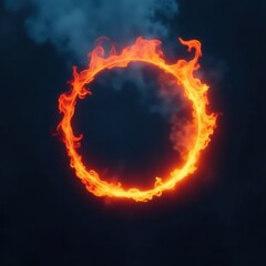 Smoky, dark background, glowing orange fire circle , ring, flame, mystical