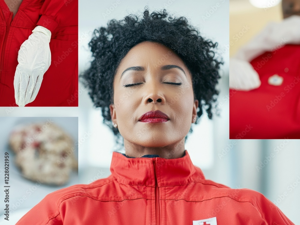 Poster innovative emergency training visuals red uniform and white gloves with focused expressions in educa