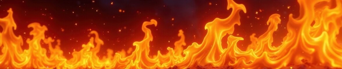 Intense orange and yellow flames burning fiercely , hellfire, heat