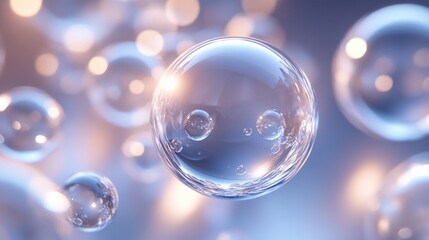 Bubbles floating and reflecting light abstract digital art soft focus tranquil environment
