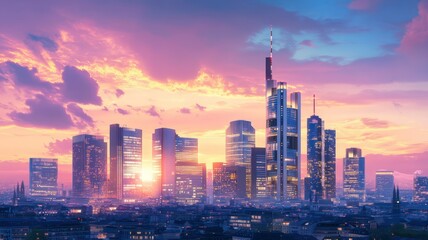 Naklejka premium City skyline of frankfurt created with Generative AI