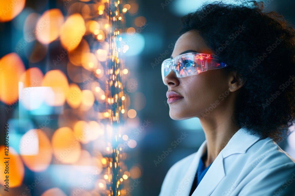 Aufkleber A scientist peering into a microscope, identifying cells with vibrant stains, set in a high-tech laboratory