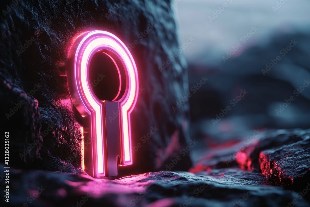 Poster A simple abstract design of a keyhole with faint glowing light inside, drawn with clean lines and soft gradients