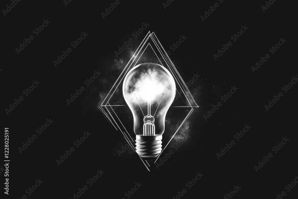 Aufkleber a simple design of a glowing light bulb surrounded by faint spark lines, symbolizing a greatly inspi