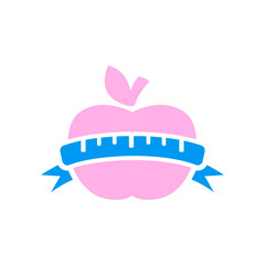 Apple with measuring tape vector flat icon. Symbol for fitness and weight loss web site and apps design, logo, app, UI