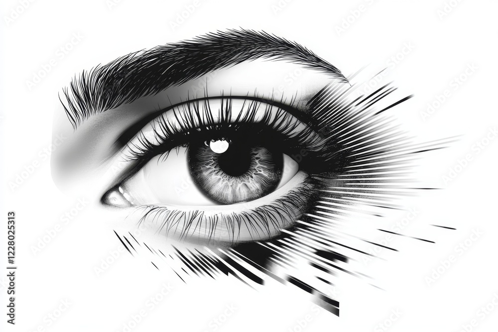 Poster A simple geometric design of an eye surrounded by concentric circles, symbolizing the act of overseeing or observation