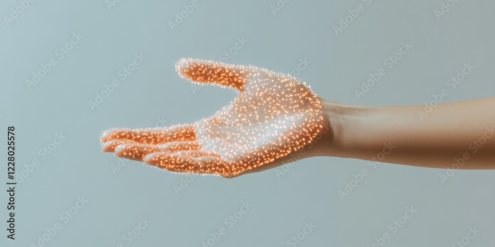 Poster Holographic AR Tech Interface Futuristic Digital Mesh Overlay in Hand Gesture Interaction Cutting-Edge Mobile Connectivity for Business Innovation and Interactive Design Solutions