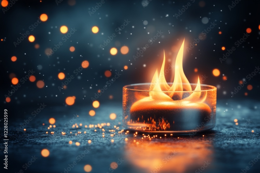Poster a single small flame struggling to light a large, empty space, symbolizing insufficient energy or st