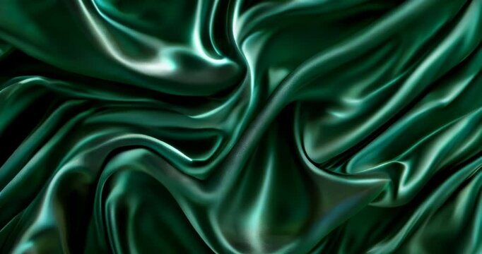 Luxurious emerald silk fabric ripples for slow motion video background