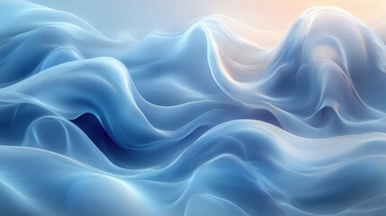 Obraz premium Flowing blue silk waves abstract art digital creation tranquil atmosphere aesthetic design