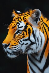 Obraz premium The majestic head of a Bengal tiger, detailed and clear in focus.