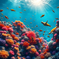 Naklejka premium coral reef and fishes