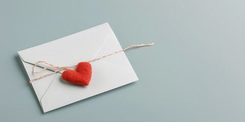 Valentine's Envelope with Red Heart on Minimalist Background