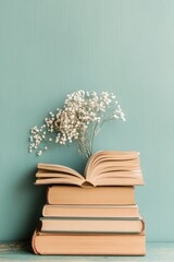 Minimalist Education Display Open Books on Rustic Wooden Surface with Stationery - Boosting Learning Engagement and Knowledge Sharing in Modern Educational Environments