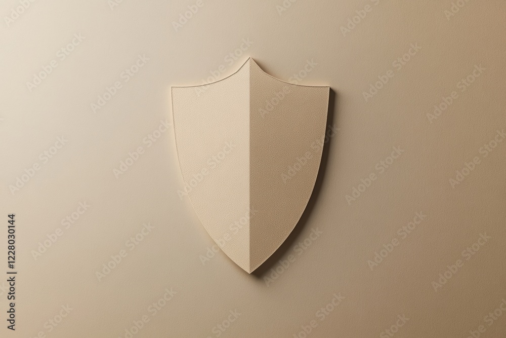 Poster shield emblem in neutral tones showcases minimalistic design and contemporary aesthetics in a clean 