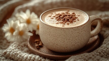 Mocha coffee with whipped cream on top, sweet creamy beverage, coffee photography.