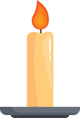 Burning paraffin candle with melting wax on a plate is standing on a white background, perfect for religious or spiritual concepts