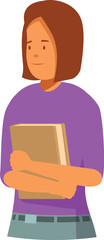 Smiling student holding a book, looking away, ideal for educational or knowledge related themes