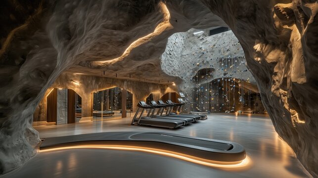 A fitness center in an underground bunker