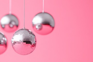 Retro-Modern Aesthetic Sparkling Silver Disco Balls on Pink - Glam Event Decor and Stylish Visuals for Fashion Marketing