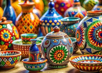 Miniature Modern Abstract Ceramic Art with Bold Geometric Patterns - Tilt-Shift Photography