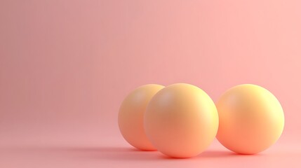 Three Pale Yellow Spheres On Pink Background