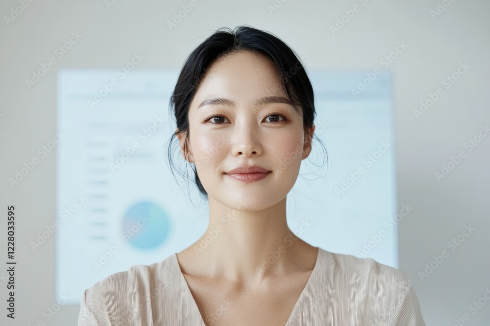 Poster modern financial efficiency soft minimalist office with automation software display - korean woman a