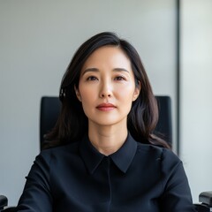 Fototapeta premium Modern Inclusive Leadership Portrait Asian Woman in Wheelchair Leading Boardroom - Empowerment, Corporate Governance and Diversity in Business Settings