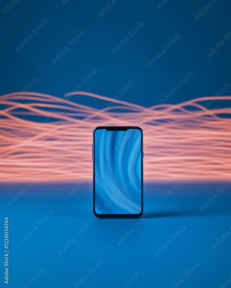 Aufkleber neon aesthetic smartphone displaying viral video in energetic digital workspace modern social media 