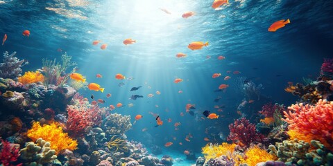 Fototapeta premium Vibrant underwater scene with colorful coral and fish