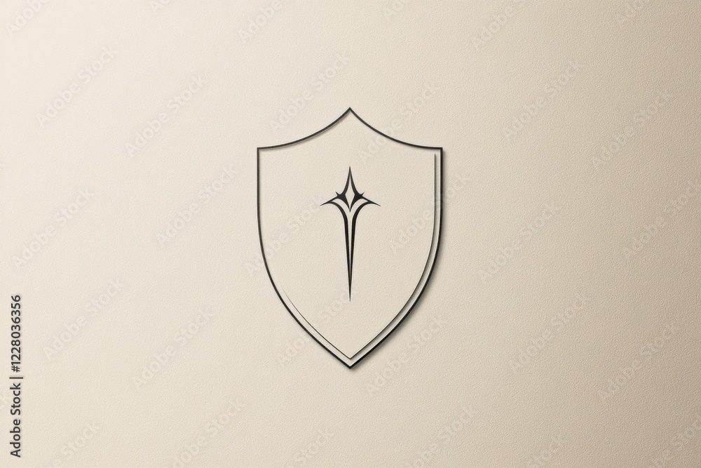 Poster elegant shield design with central star displayed on soft textured background. generative ai