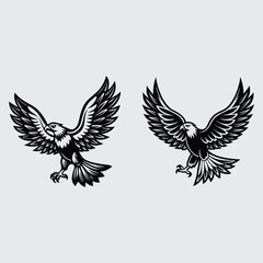 A simple eagle with outstretched wings in a flying pose, vector style  silhouette vector art and illustration