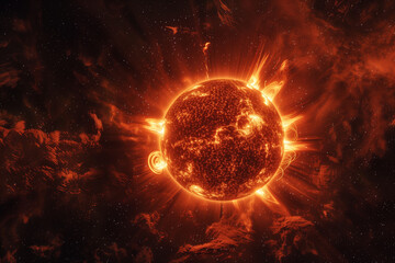 Obraz premium The Sun in space. 3D rendering, computer digital image. Astronomy concept. Generative AI