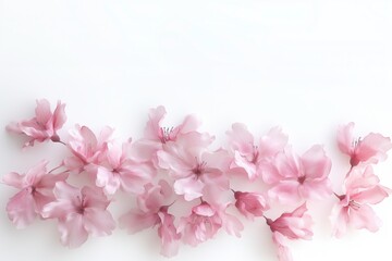 Soft pink cherry blossoms on white background in minimal style. Copy space